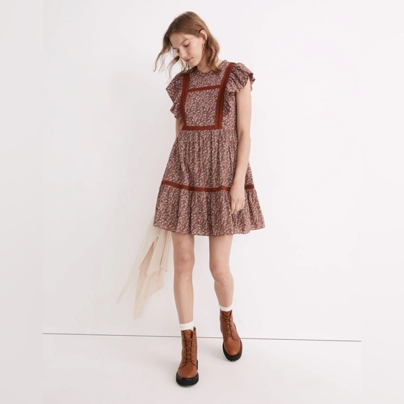 Madewell Dresses & Skirts - Madewell Flutter-Sleeve Mini Dress Cottage Garden Large Vintage Mulberry Floral